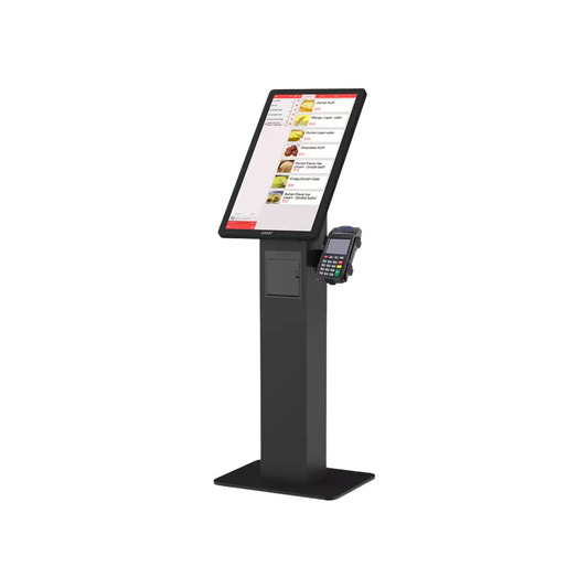Borne libre-service avec écran tactile et stand